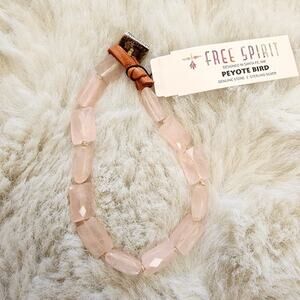 NEW Peyote Bird Free Spirit Chunky Rose Quartz Stone Leather Sterling Bracelet